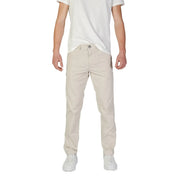 Beige Chino-Hosen aus Baumwolle mit geradem Bein und dezenten Ziernähten für Herbst und Winter