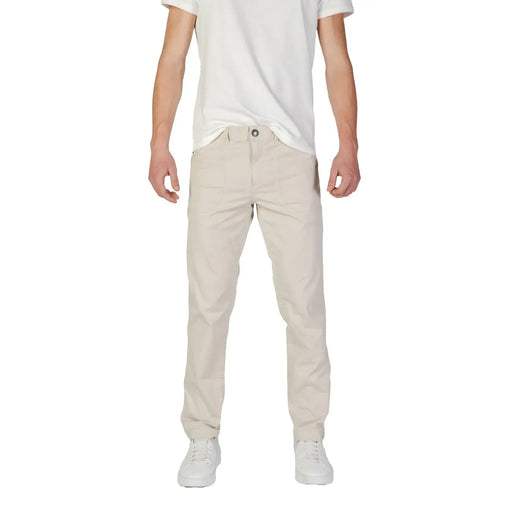 Beige Chino-Hosen aus Baumwolle mit geradem Bein und dezenten Ziernähten für Herbst und Winter