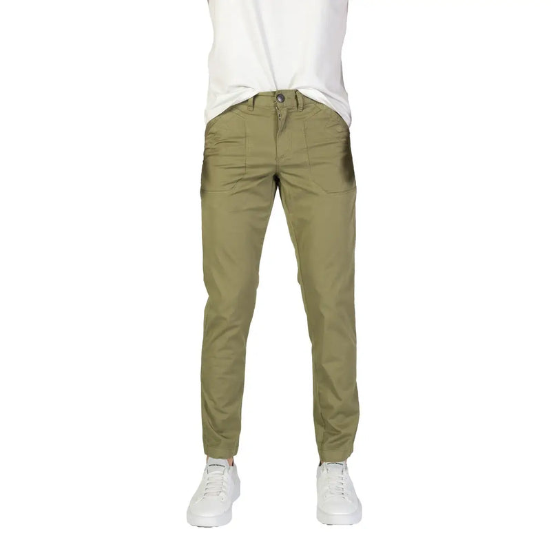 Refrigiwear Herren-Stretchhose aus grüner Baumwolle in Khaki mit schmaler Passform, dezentem Glanz und zwei Vordertaschen