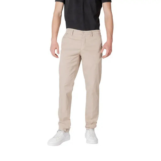Beige Replay men’s trousers featuring zip and button closure for stylish comfort