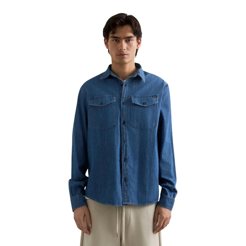 Replay Herren-Jeanshemd in Blau aus Baumwolle mit langen Ärmeln, Knopfleiste und zwei Brusttaschen