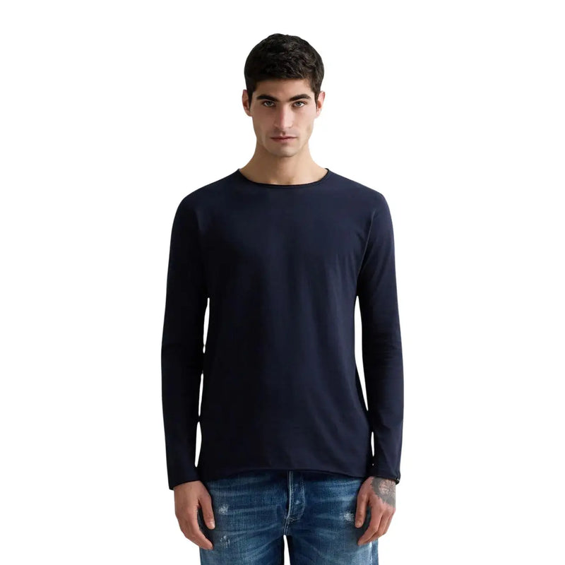 Replay Herren-T-Shirt aus marineblauer Baumwolle mit langen Ärmeln und Rundhalsausschnitt, geeignet für Freizeit und Alltag