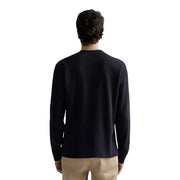 Schwarzer Herren-Waffelpullover von Replay aus Baumwolle mit langen Ärmeln und Rundhalsausschnitt, der ein strukturiertes Strickmuster aufweist.