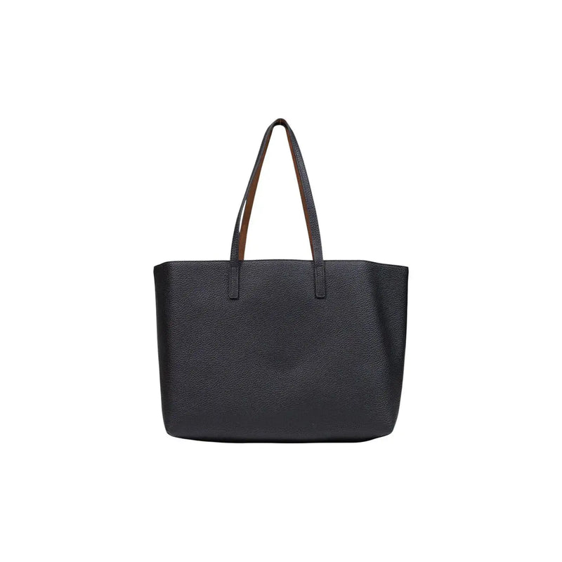 Schwarze Replay Damen-Handtasche aus samtigem Kunstleder mit braunem Innenfutter und Henkeln, 40 x 30 cm