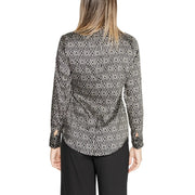 Rinascimento Damenbluse aus Polyester mit langen Ärmeln in schwarz-weißem geometrischem Muster mit dezentem Glanz