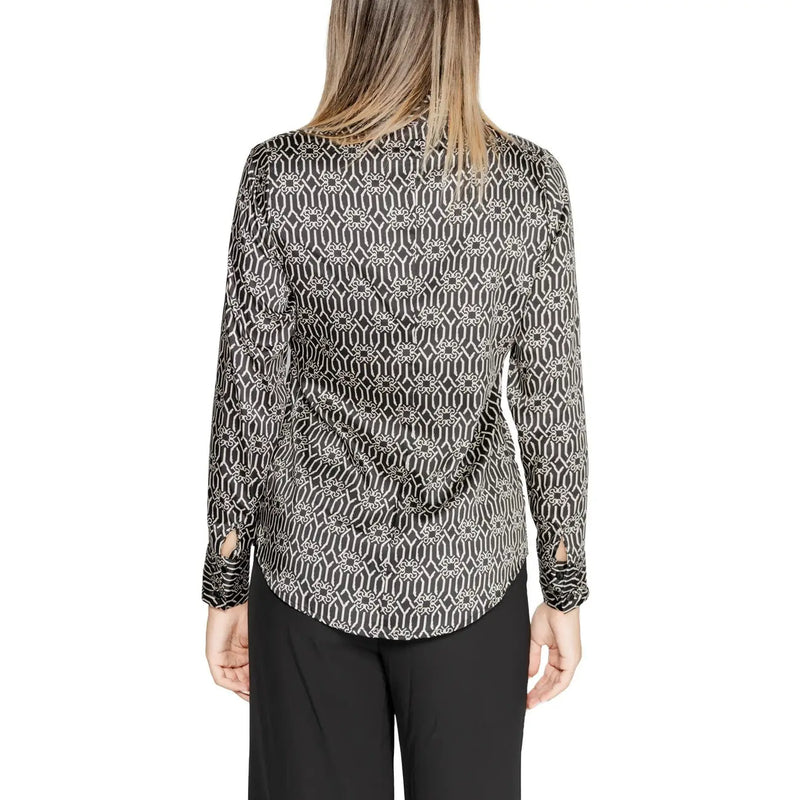 Rinascimento Damenbluse aus Polyester mit langen Ärmeln in schwarz-weißem geometrischem Muster mit dezentem Glanz