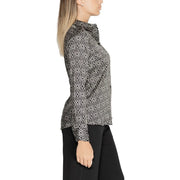 Rinascimento Schwarzes Damen-Langarmhemd aus Polyester mit schwarz-weißem geometrischem Muster und hohem Kragen