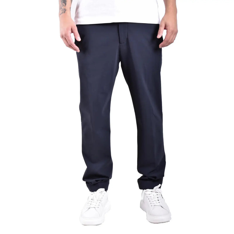 Blaue, schmal zulaufende Chino-Hose aus Polyamid von Rrd für Herren mit dezenter Bügelfalte und elastischen Bündchen