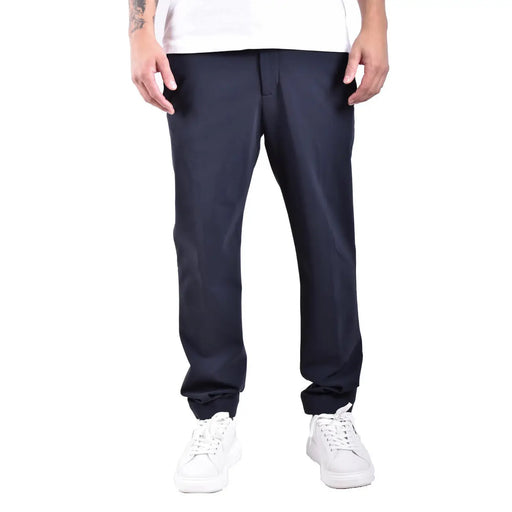 Blaue, schmal zulaufende Chino-Hose aus Polyamid von Rrd für Herren mit dezenter Bügelfalte und elastischen Bündchen