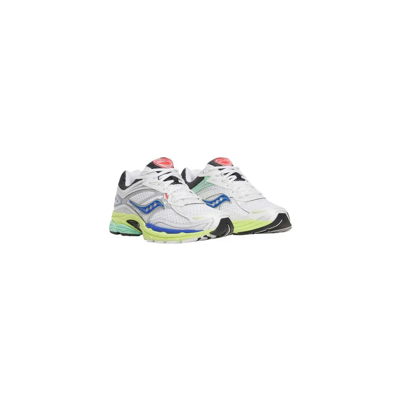 Saucony Weiße Damen-Sneaker Progrid Omni 9 aus Synthetik mit blau-neongrünem Mesh-Obermaterial und strapazierfähiger Gummisohle