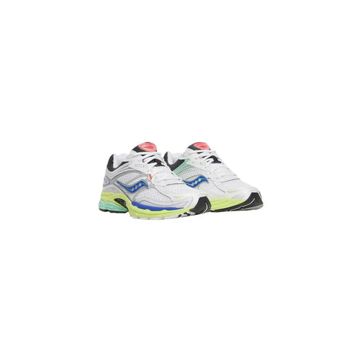Saucony Weiße Damen-Sneaker Progrid Omni 9 aus Synthetik mit blau-neongrünem Mesh-Obermaterial und strapazierfähiger Gummisohle