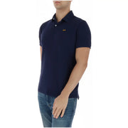Navy blue Superdry men polo shirt with small gold embroidered logo short sleeve cotton M1110452A