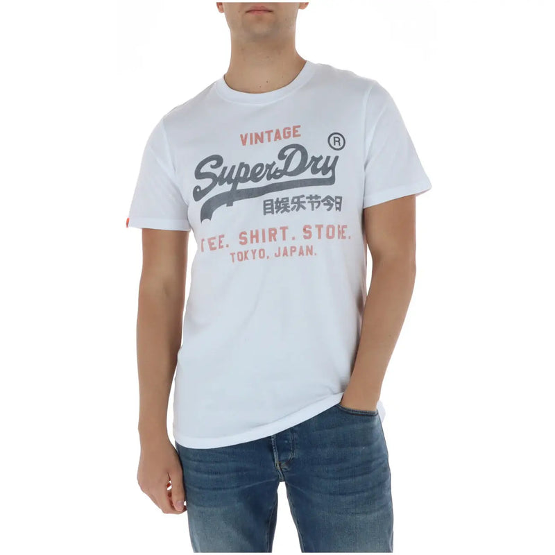 Superdry men t shirt white vintage cotton with gray and red lettering round neck model M1012212A