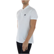 Weiß timberland Herren-Poloshirt mit klassischem Kragen, kurzen Ärmeln, aus dehnbarem Baumwollgewebe und gesticktem Logo