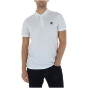 Weiß Timberland Herren-Poloshirt mit klassischem Kragen, kurzen Ärmeln, aus dehnbarem Baumwollgewebe und gesticktem Logo