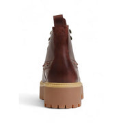 Timberland Damen-Stiefelette aus braunem Polyurethan mit mittelhoher Schnürung, klobiger, hellbrauner Gummisohle und silbernen Ösen