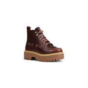 Timberland Brauner Damen-Schnürstiefel aus Polyurethan mit mittelhohem Schaft, braunem Leder-Obermaterial und klobiger, hellbrauner Gummisohle