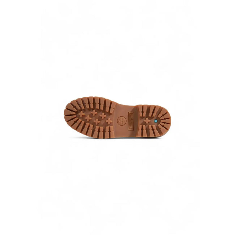 Braune Gummisohle mit robustem, strukturiertem Profil und timberland Logo an der Ferse timberland Damen-Stiefelette aus braunem Polyurethan mit mittelhoher Schnürung