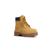 Timberland Damen-Lederstiefeletten, beige, zum Schnüren, 6 Zoll hoch, braune Gummisohle und gelbe Schnürsenkel