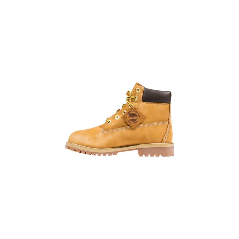 Timberland Damen-Ankle-Boots aus Leder, beige, zum Schnüren, mit hellbraunem Lederstiefel (6 Zoll), dunkelbraunem Schaftrand und goldenen Schnürsenkeln