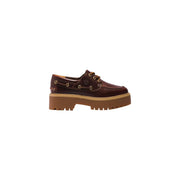 Timberland Damen-Schnürschuhe aus Leder, bordeauxfarben, mit braunem Leder timberland Bootsschuh mit klobiger, hellbrauner Sohle und goldenen Ösen
