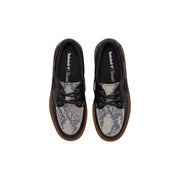 Timberland Schwarze Damen-Plateauschuhe aus Leder mit schwarz-grauem Schlangenmuster und braunen Gummisohlen, niedrig geschnittentop Turnschuhe