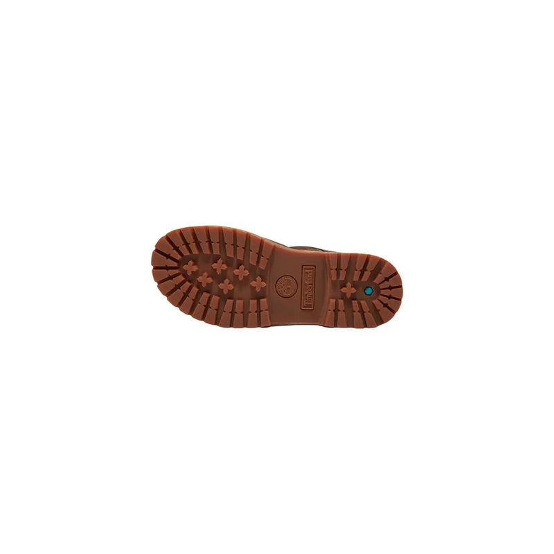 Rückansicht von timberland Damen-Ledersandalen mit brauner Gummisohle, profilierter Oberfläche und geprägtem Logo