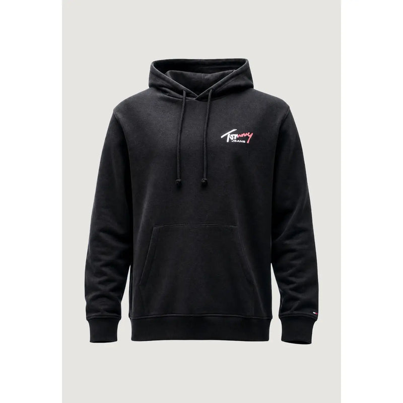 Schwarzer Tommy Hilfiger Jeans Herren-Hoodie aus Bio-Baumwolle mit dezentem, gesticktem Logo und passenden Kordelzügen auf der Brust