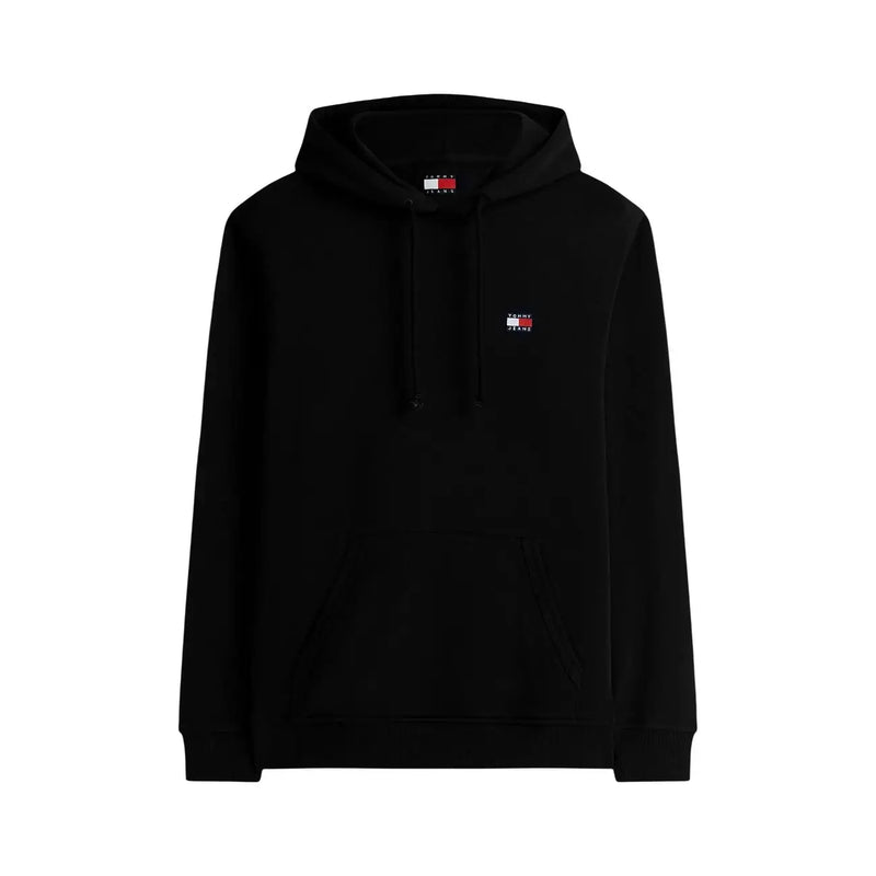 Tommy Hilfiger Jeans Schwarzer Herren-Hoodie aus Bio-Baumwolle mit kleinem, gesticktem Logo und passenden Kordelzügen