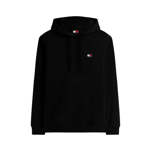 Tommy Hilfiger Jeans Schwarzer Herren-Hoodie aus Bio-Baumwolle mit kleinem, gesticktem Logo und passenden Kordelzügen