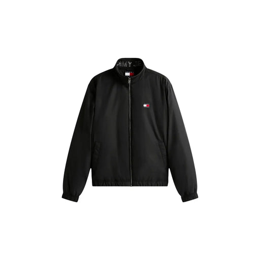 Tommy Hilfiger Schwarze Herren-Jeans, Polyester-Blazer mit Reißverschluss, gesticktem Logo auf der Brust und Schriftzug am Kragen