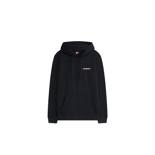 Schwarzes Tommy Hilfiger Jeans Herren-Sweatshirt mit kleinem gesticktem Logo und passendem Markenetikett aus Bio-Baumwolle