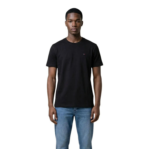 Black Tommy Hilfiger Jeans men short-sleeve crew neck t-shirt with small logo on left chest for casual wear