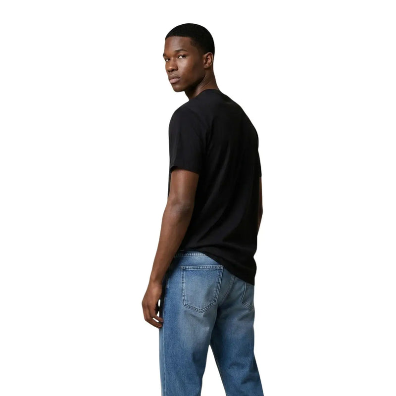 Black short-sleeved crew neck cotton t-shirt for men by Tommy Hilfiger Jeans with a classic fit design