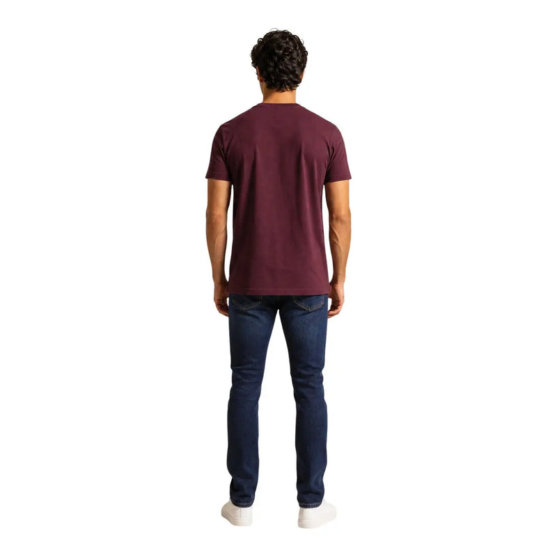 Tommy Hilfiger Jeans Männer t-shirt aus bordeauxrotem Baumwollstoff mit schlichtem Rundhalsausschnitt und kurzen Ärmeln