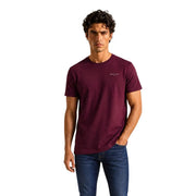 Bordeauxroter Baumwoll-Rundhalsausschnitt t-shirt mit kleinem weißen Logo auf der linken Brust von Tommy Hilfiger Jeans Herrenkollektion