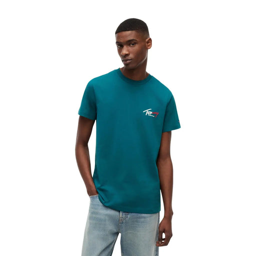 Türkis Tommy Hilfiger Logo t-shirt für Herren aus Baumwollstoff im lässigen Stil von Tommy Hilfiger Jeanskollektion