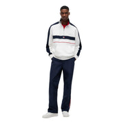 Tommy Hilfiger Herren-Trainingsjacke aus Bio-Baumwolle in Weiß und Marineblau mit roten Ziernähten