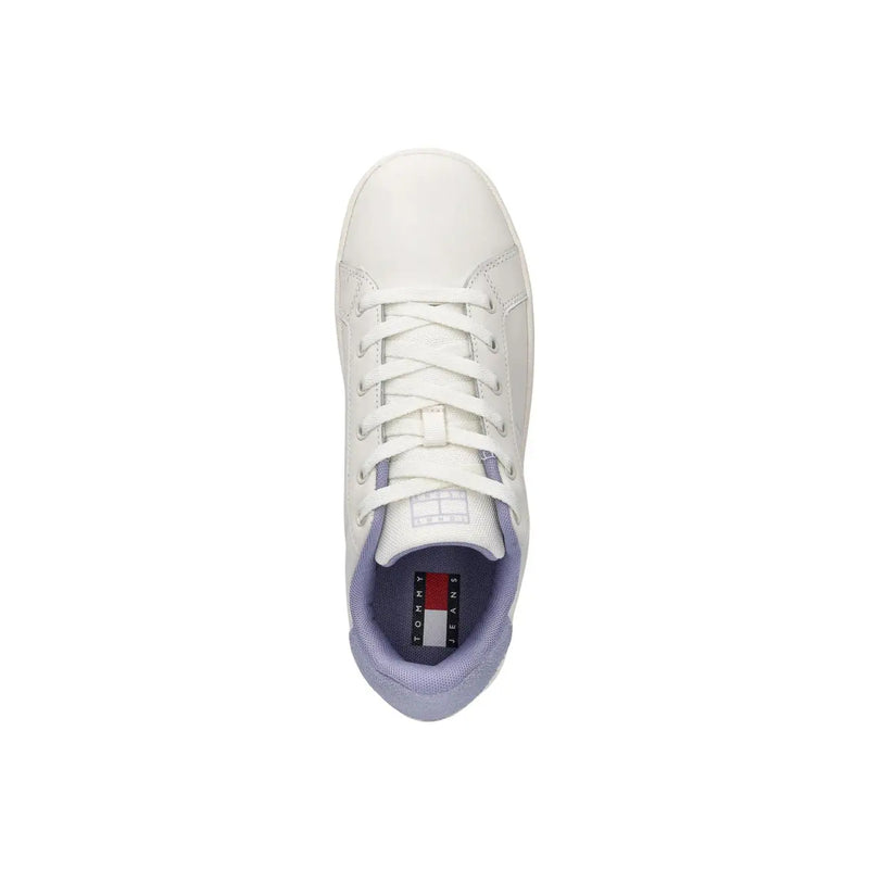 Tommy Hilfiger jeans white leather women sneakers with lavender accents and classic lace-up design