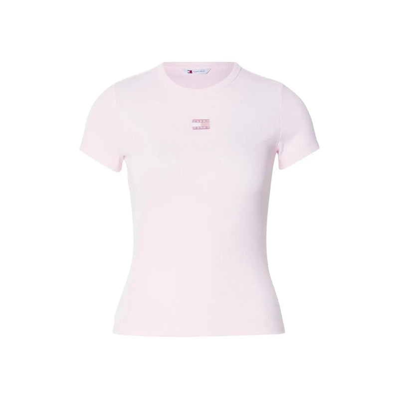 Zartrosa Tommy Hilfiger kurzärmelige Damen t-shirt mit gesticktem Logo