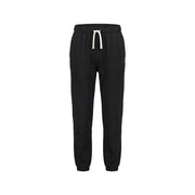 Tommy Hilfiger Schwarze Herren-Fleecehose aus Baumwollmischgewebe mit weißen Kordelzügen und Logo am Oberschenkel