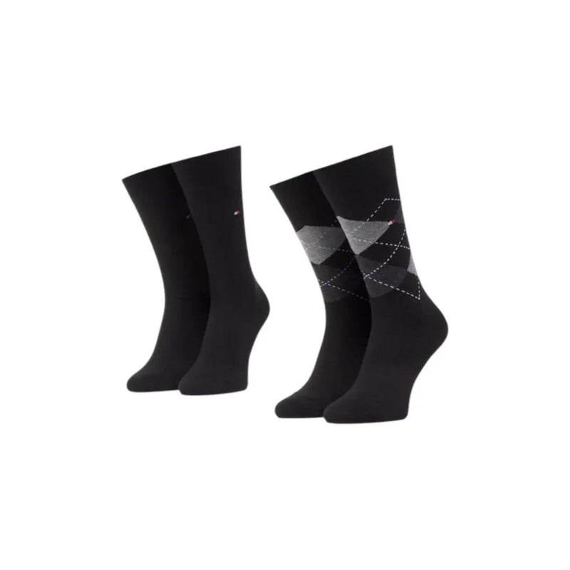 Tommy Hilfiger Herren Baumwollunterwäsche, schwarz kariert, Slip mit schwarzen Socken, einfarbig und grau mit Rautenmuster