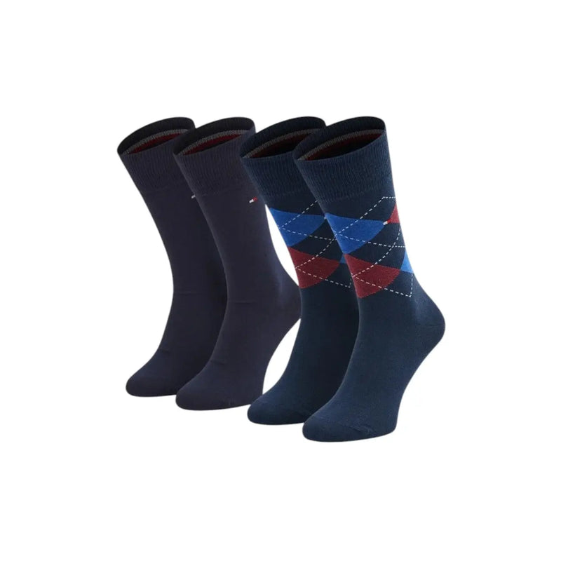 Marineblaue Argyle-Baumwollsocken mit roten und hellblauen Rauten für Herren im schwarz-karierten Tommy Hilfiger Unterwäsche-Set