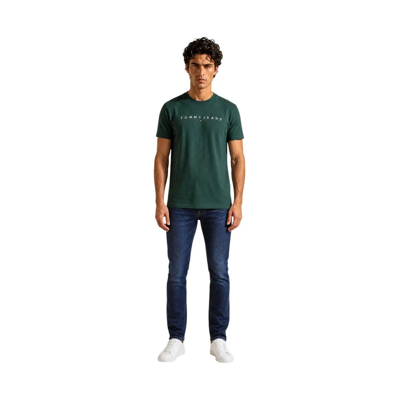 Tommy Hilfiger Grünes Herren-T-Shirt aus Bio-Baumwolle in regulärer Passform mit dunkelgrünen Tommy Jeans und weißem Logo auf der Brust