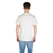 Tommy Hilfiger Beigefarbenes Herren-T-Shirt aus Bio-Baumwolle mit schlichtem Rundhalsausschnitt und kurzen Ärmeln aus weißer Baumwolle.