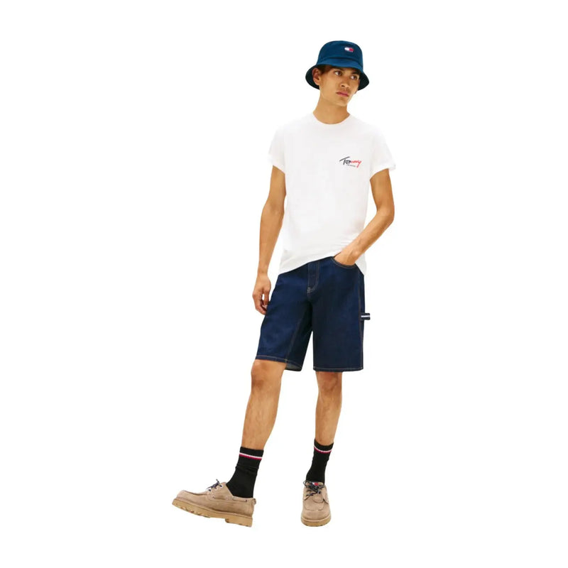 Tommy Hilfiger Weißes Herren-T-Shirt aus Bio-Baumwolle mit kleinem, gesticktem Logo auf der Brust