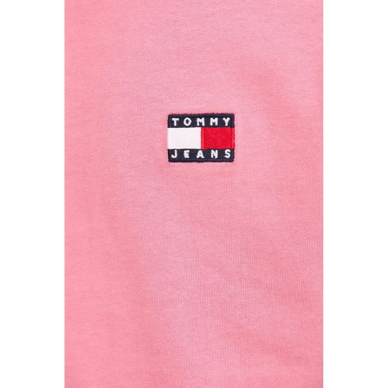 Tommy Hilfiger Rosa Herren-T-Shirt aus Bio-Baumwolle mit klassischem, gesticktem Logo-Patch und schwarz-weiß-roten Streifen