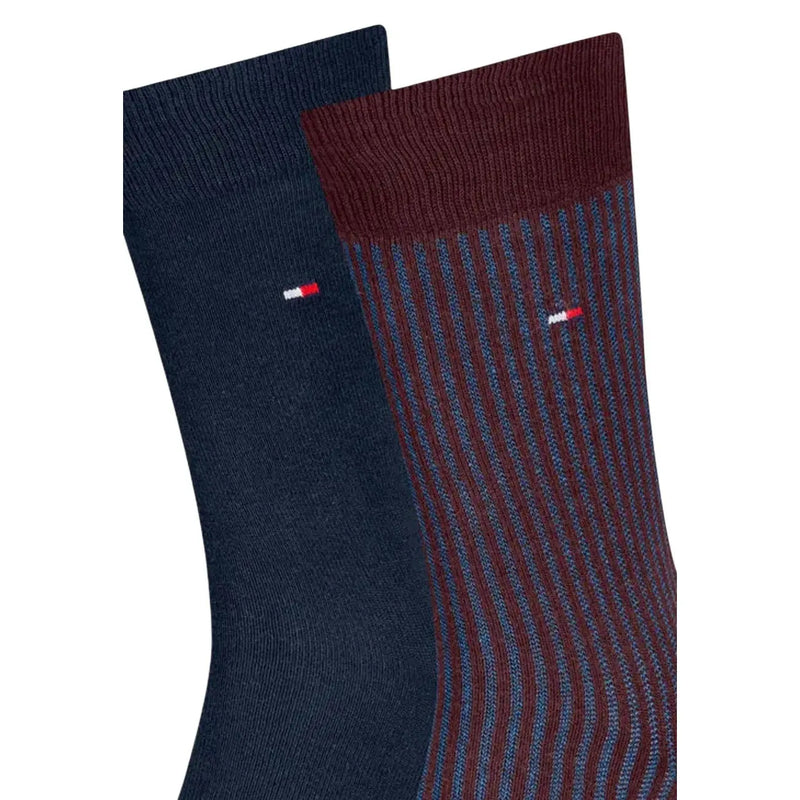 Tommy Hilfiger Herrensocken im Zweierpack in Marineblau und Burgunderrot aus Baumwollmischgewebe mit Streifenmuster für den Alltag