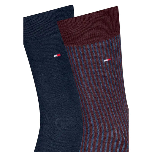 Tommy Hilfiger Herrensocken im Zweierpack in Marineblau und Burgunderrot aus Baumwollmischgewebe mit Streifenmuster für den Alltag