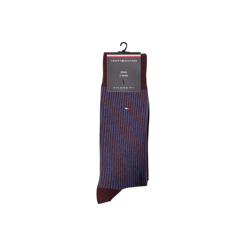 Tommy Hilfiger Herrensocken, bordeauxrot, Baumwollmischung, 2er-Pack, mit bordeauxrotem und marineblauem Streifenmuster